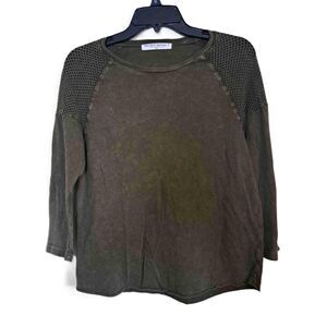 Project Social T Gray Mesh Shoulder Rounded Neckline Top